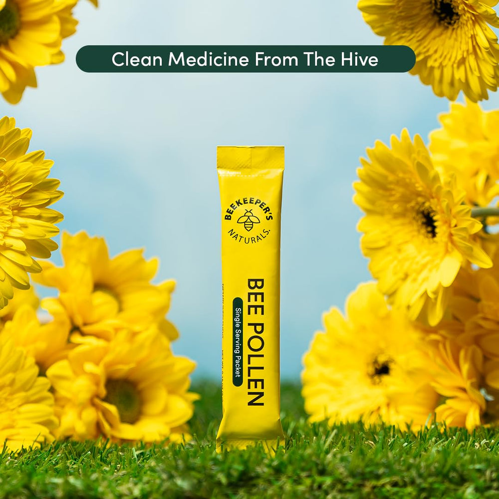 Beekeeper's Naturals bee pollen sticks with raw origin and gluten-free claim