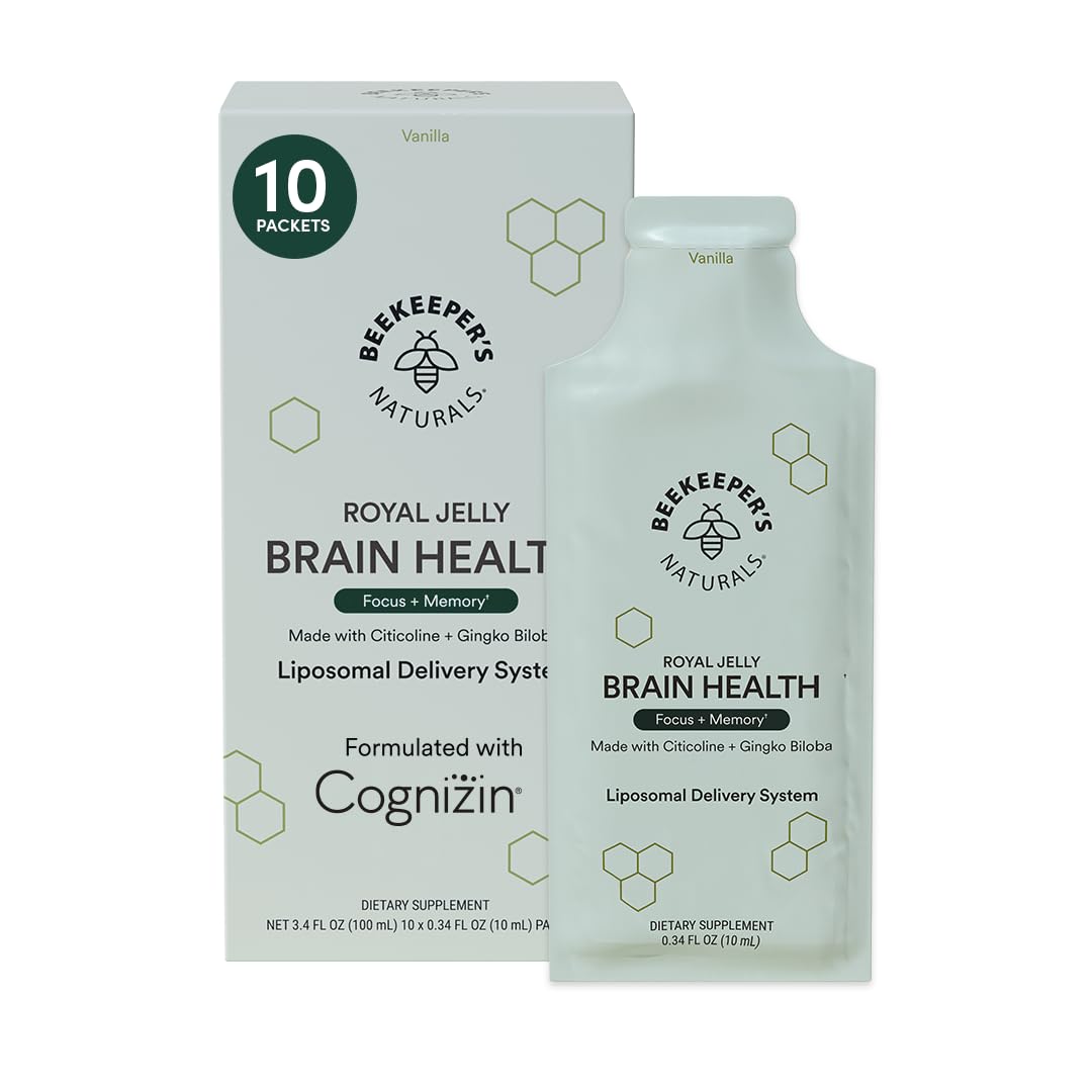 Beekeeper's Naturals Brain Health liposomal pack in vanilla flavor supports daily focus
