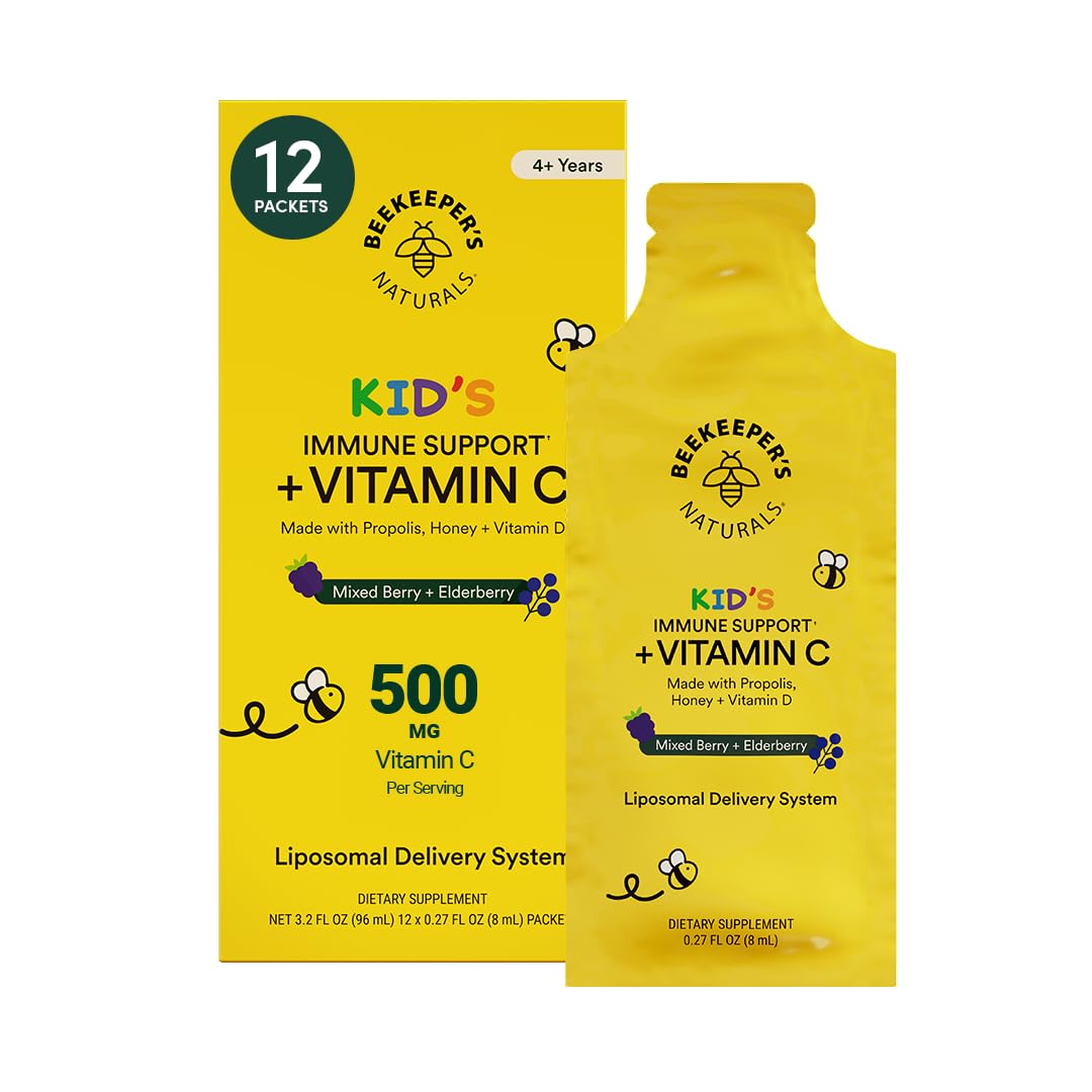 Beekeeper's Naturals Kids Immune Liposomal Vitamin C sachet ready for daily wellness.