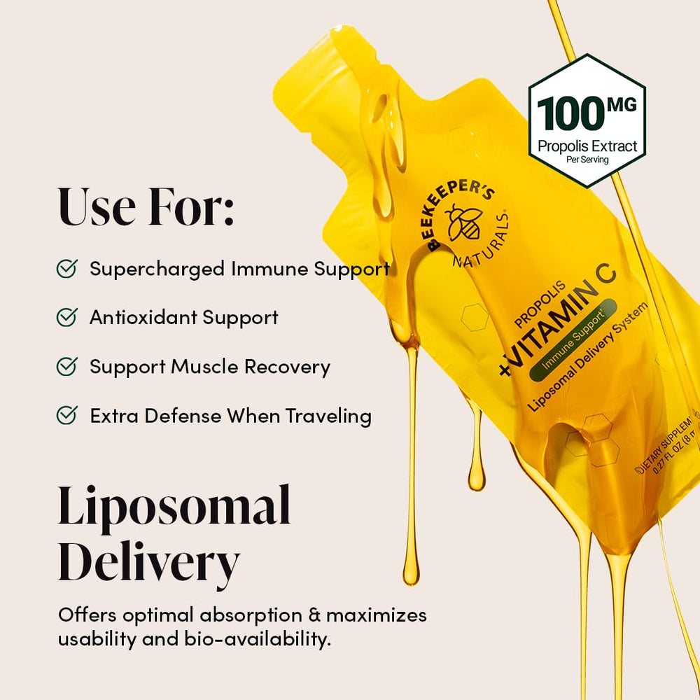 Beekeeper's Naturals label highlighting propolis and honey ingredients for immune support
