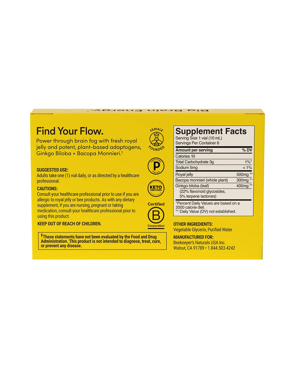 Beekeepers Naturals B.LXR Bacopa Monnieri promotes steady attention during study.