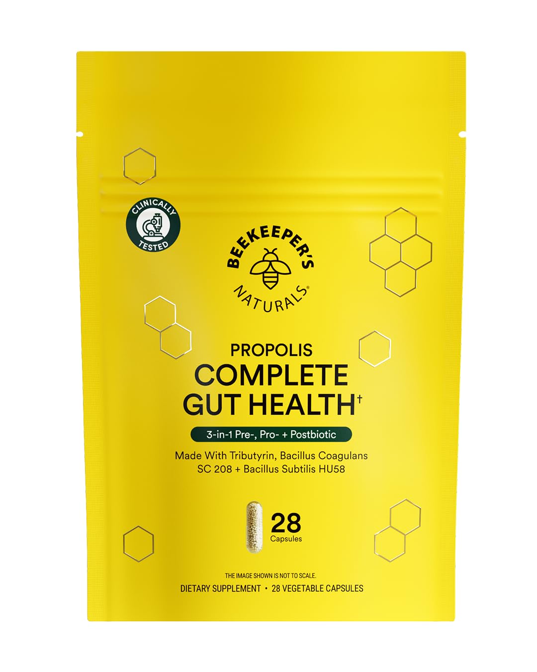 Beekeepers Naturals Complete Gut Health bottle for daily digestive support.