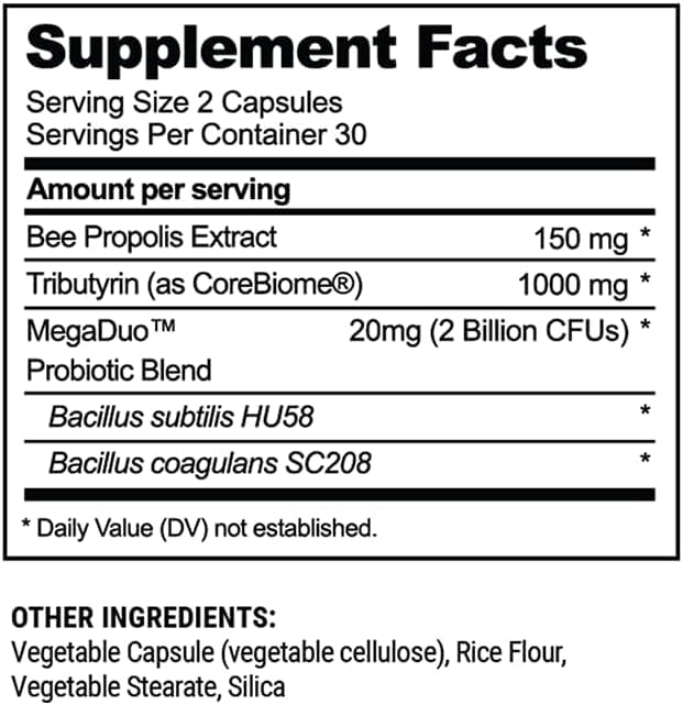 Beekeepers Naturals postbiotic Tributyrate graphic highlighting inflammation regulation.