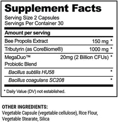 Beekeepers Naturals postbiotic Tributyrate graphic highlighting inflammation regulation.