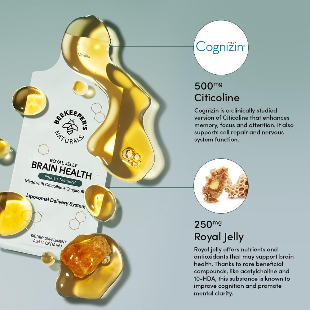 Beekeeper's Naturals Royal Jelly 250mg capsules for sustained brain energy.