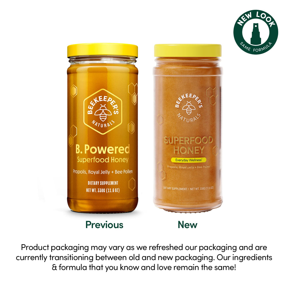 Beekeeper's Naturals Bee Pollen jar showcasing natural energy and nutrients.