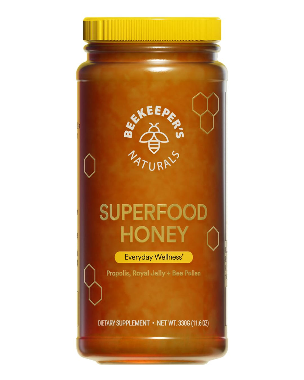Beekeeper's Naturals Superfood Honey bottle front showing natural energy blend.