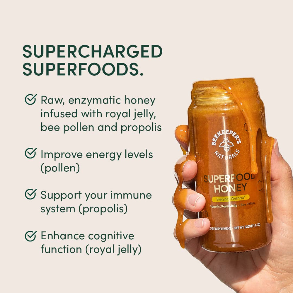 Beekeeper's Naturals packaging emphasizing sustainable sourcing from remote apiaries.