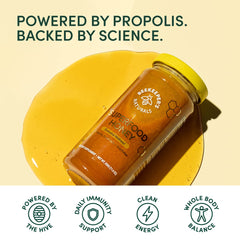Beekeeper's Naturals Superfood Honey propolis detail emphasizing hive defender compounds.