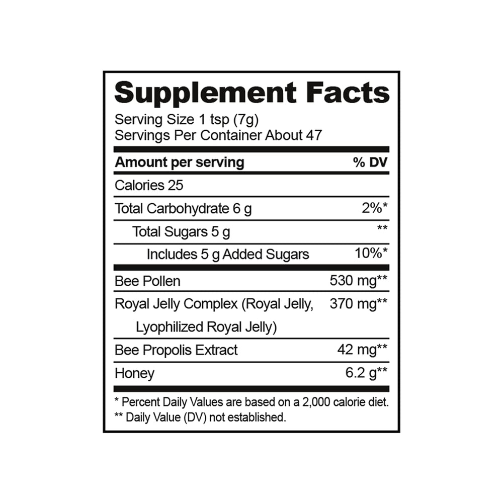 Beekeeper's Naturals Royal Jelly detail highlighting brain-boosting fatty acids.