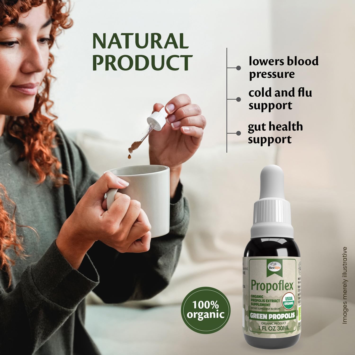 Beelife Propoflex tincture close-up showing rich color and potency