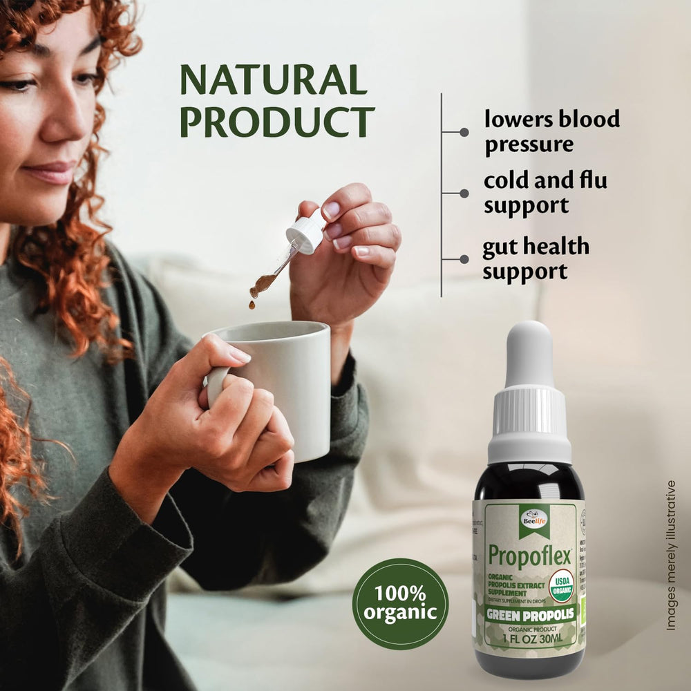 Beelife Propoflex tincture close-up showing rich color and potency