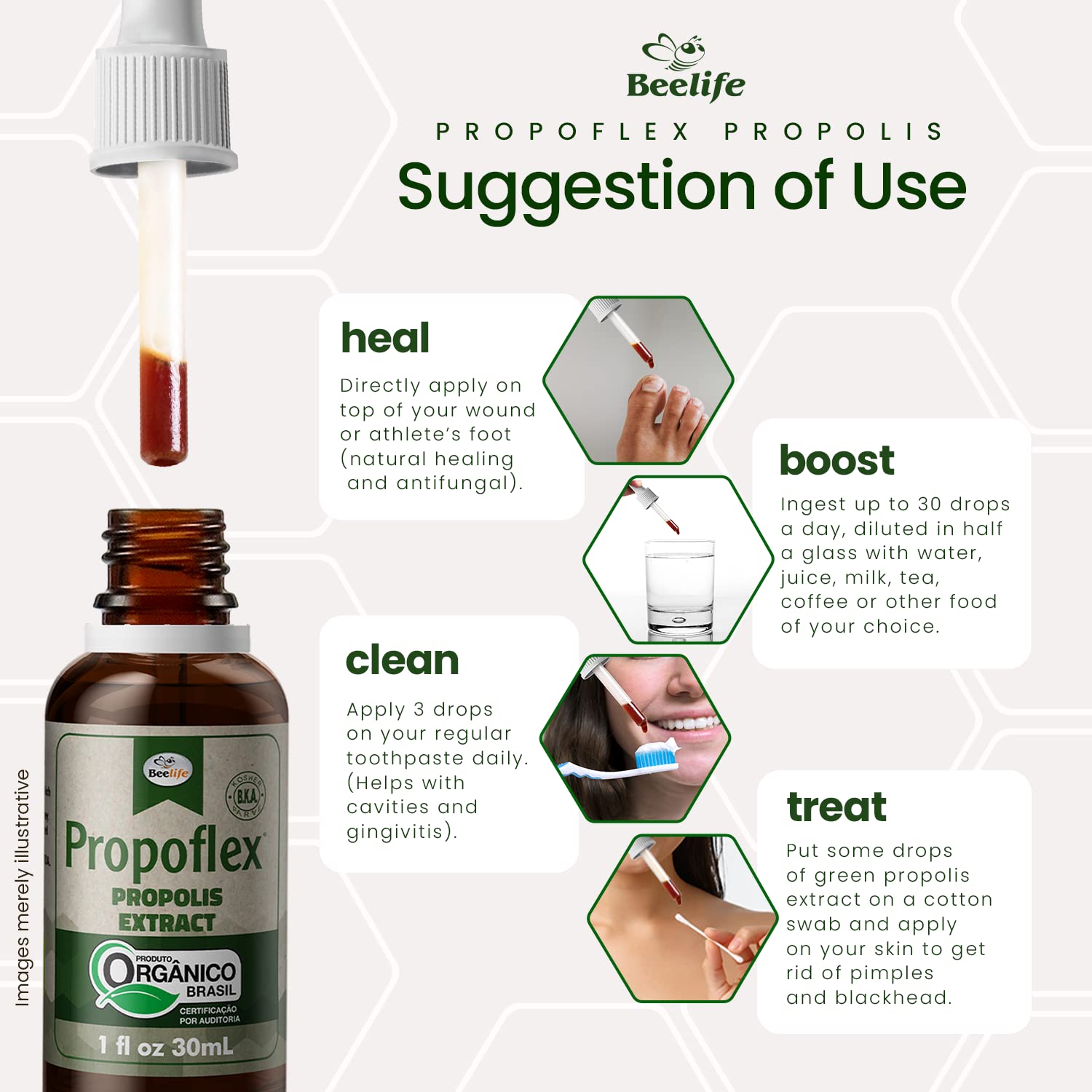 Beelife Propoflex organic propolis bottle with Kosher label