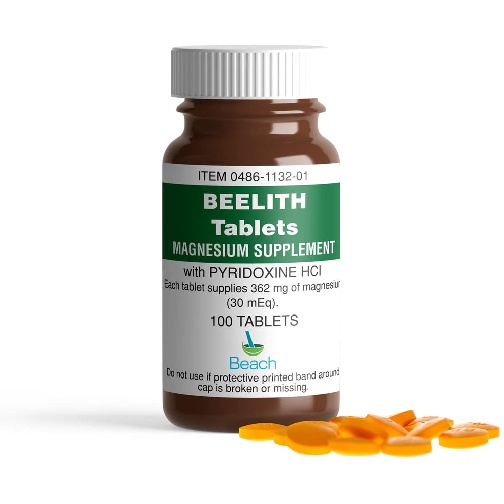 Beelith magnesium and pyridoxine tablets bottle close-up for daily mineral support