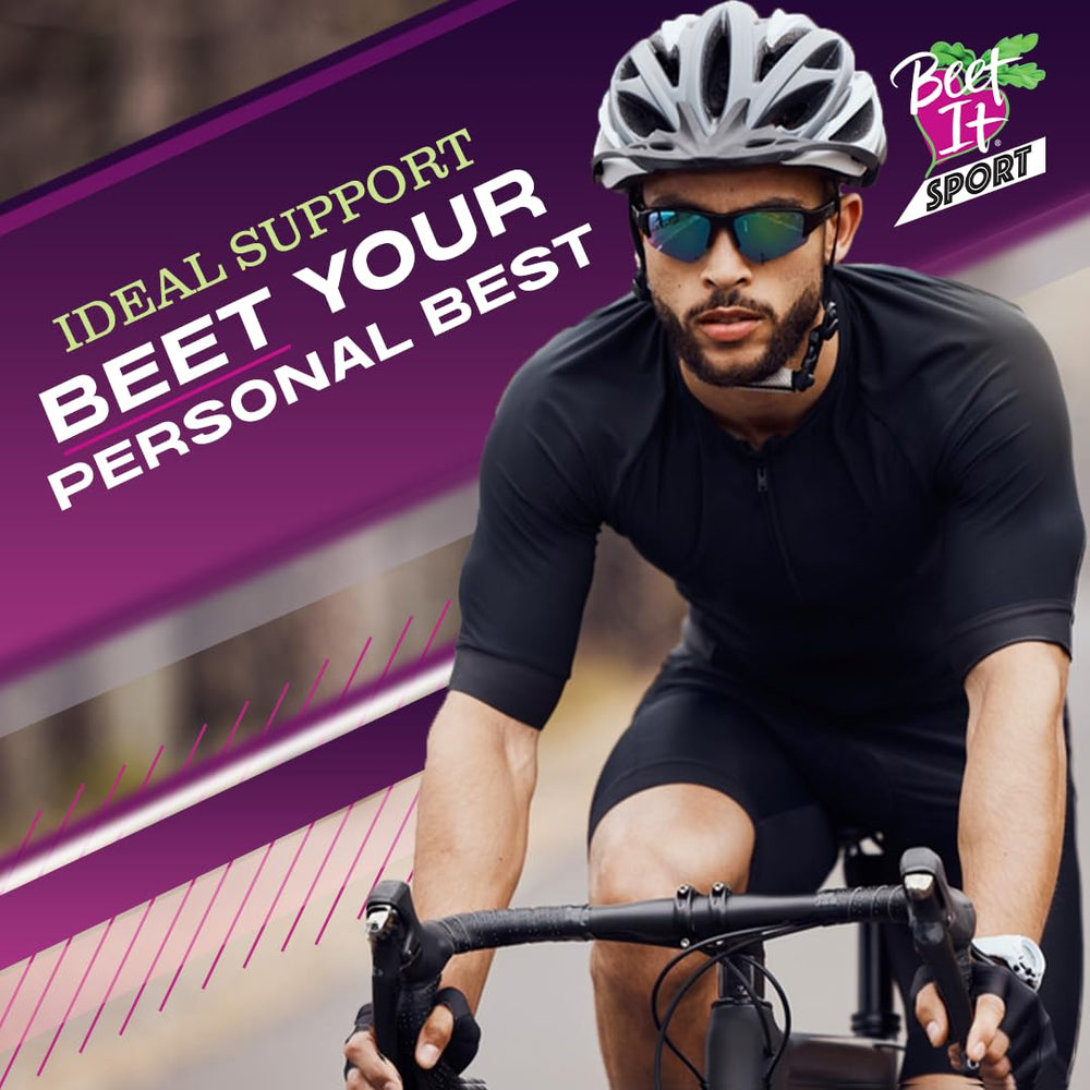 Athlete holding BEET IT Sport Pro-Elite Shot before workout for potential oxygen delivery support.