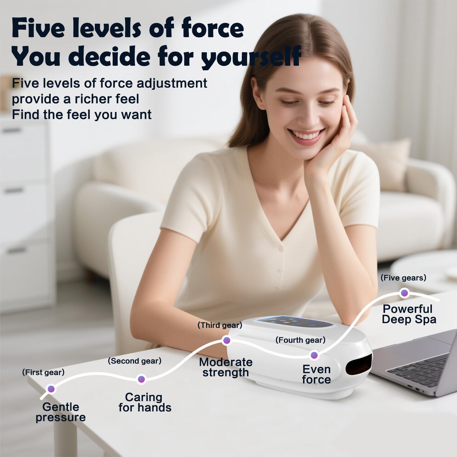 Beetqi hand massager with multiple heat options for customizable warmth during sessions.