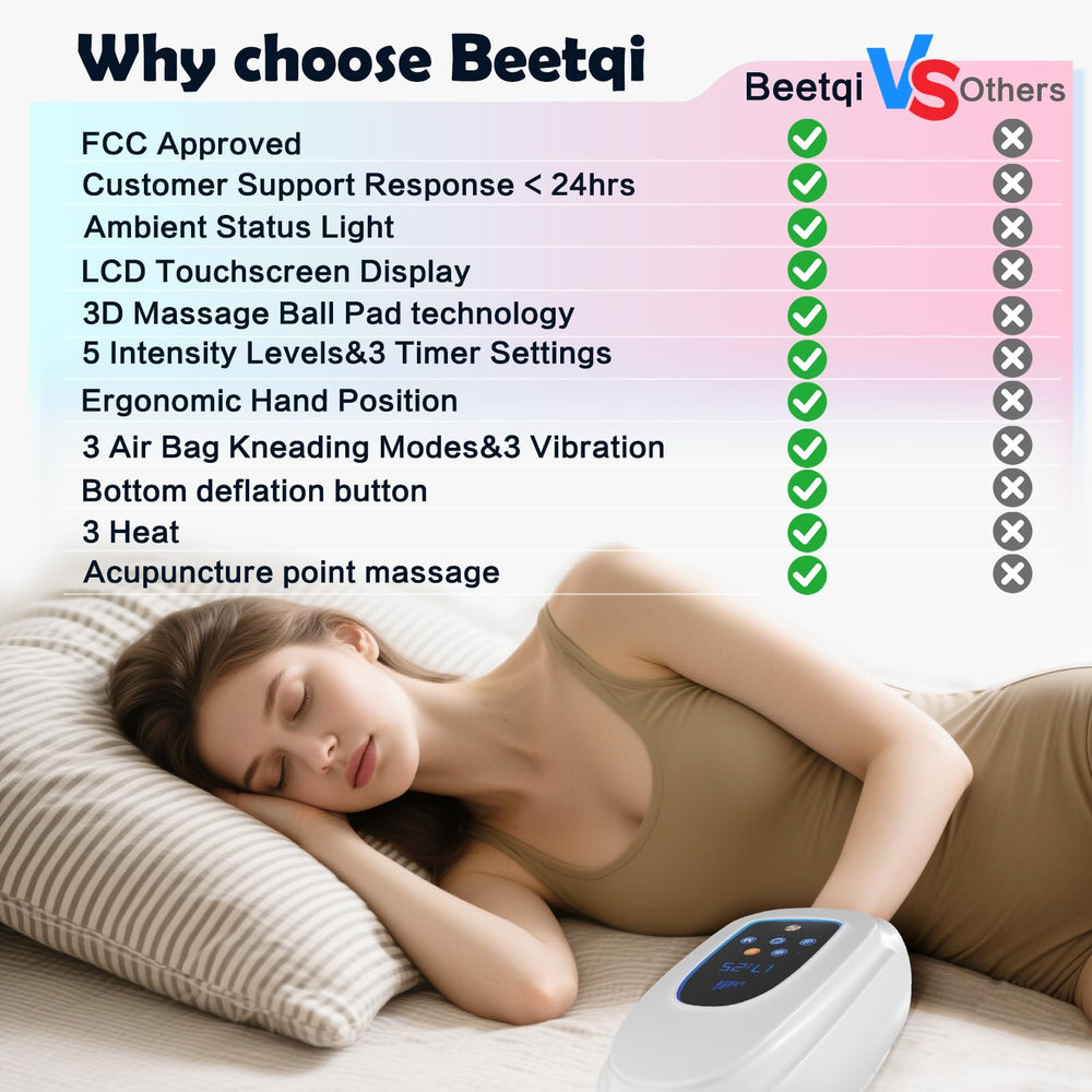 Beetqi portable hand massager shown in compact travel-friendly form for busy days.
