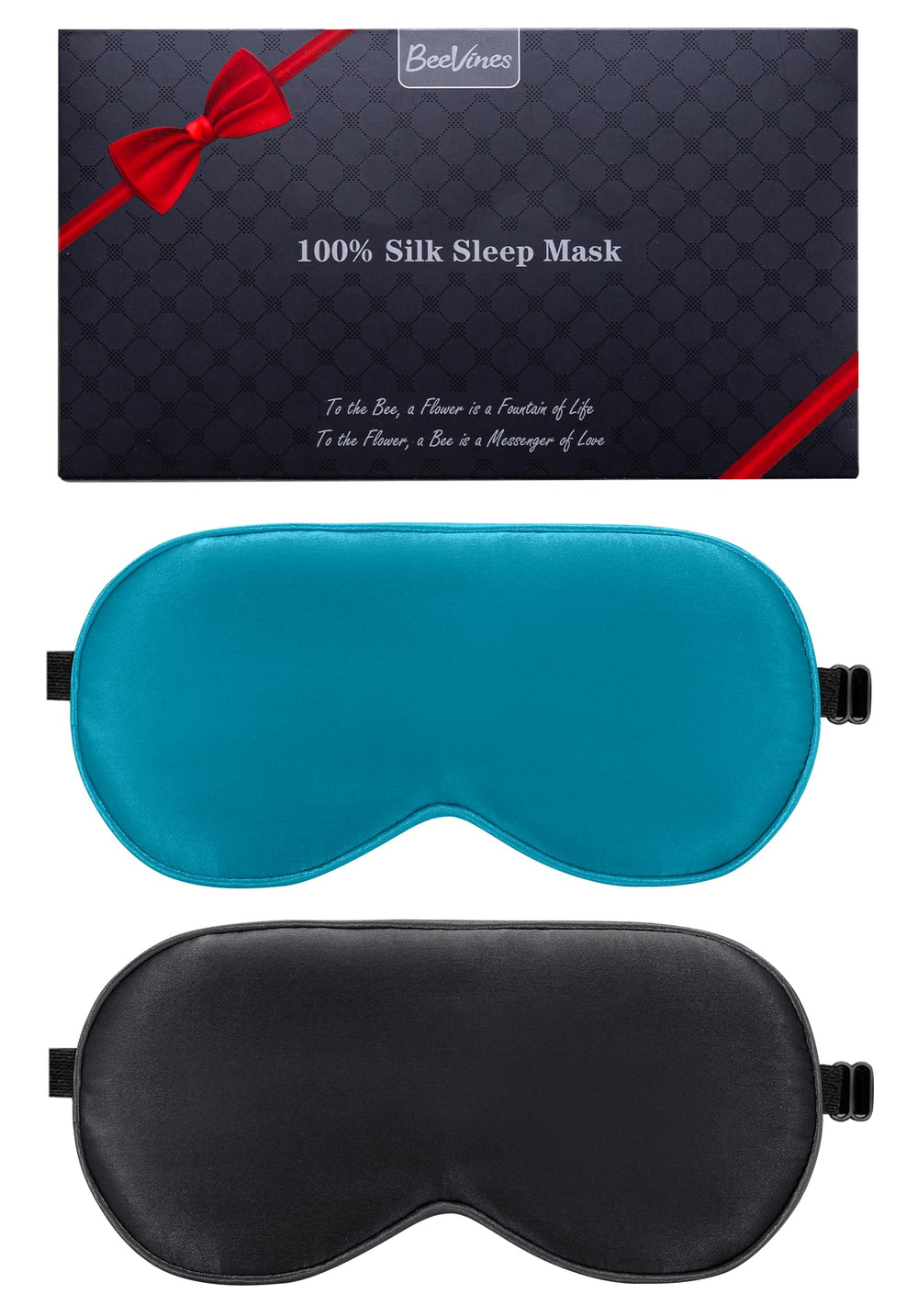BeeVines 100% real mulberry silk eye mask in black blocks light with a soft, breathable surface.