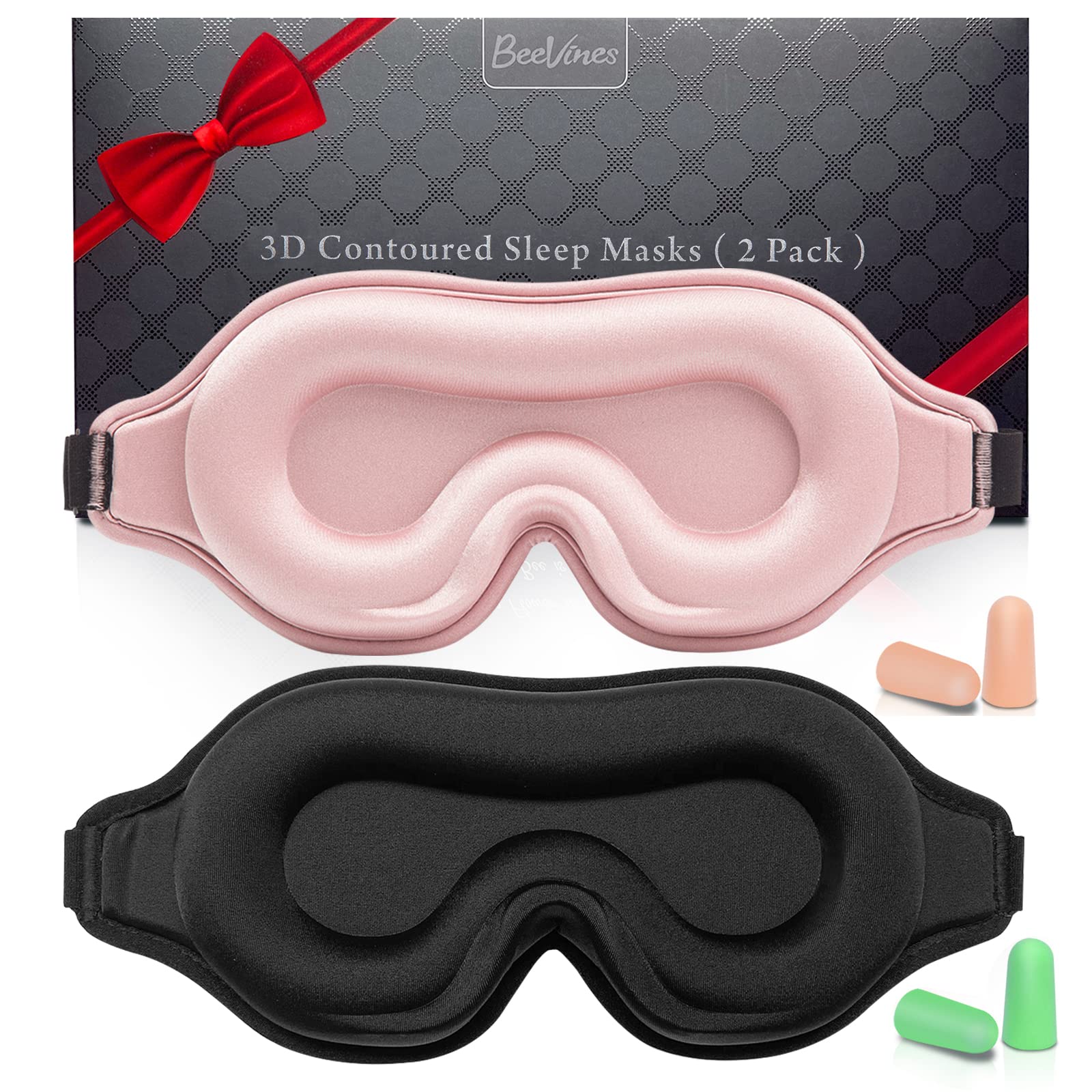 BeeVines 2-pack 3D contoured sleep mask blocks light for lash extensions.