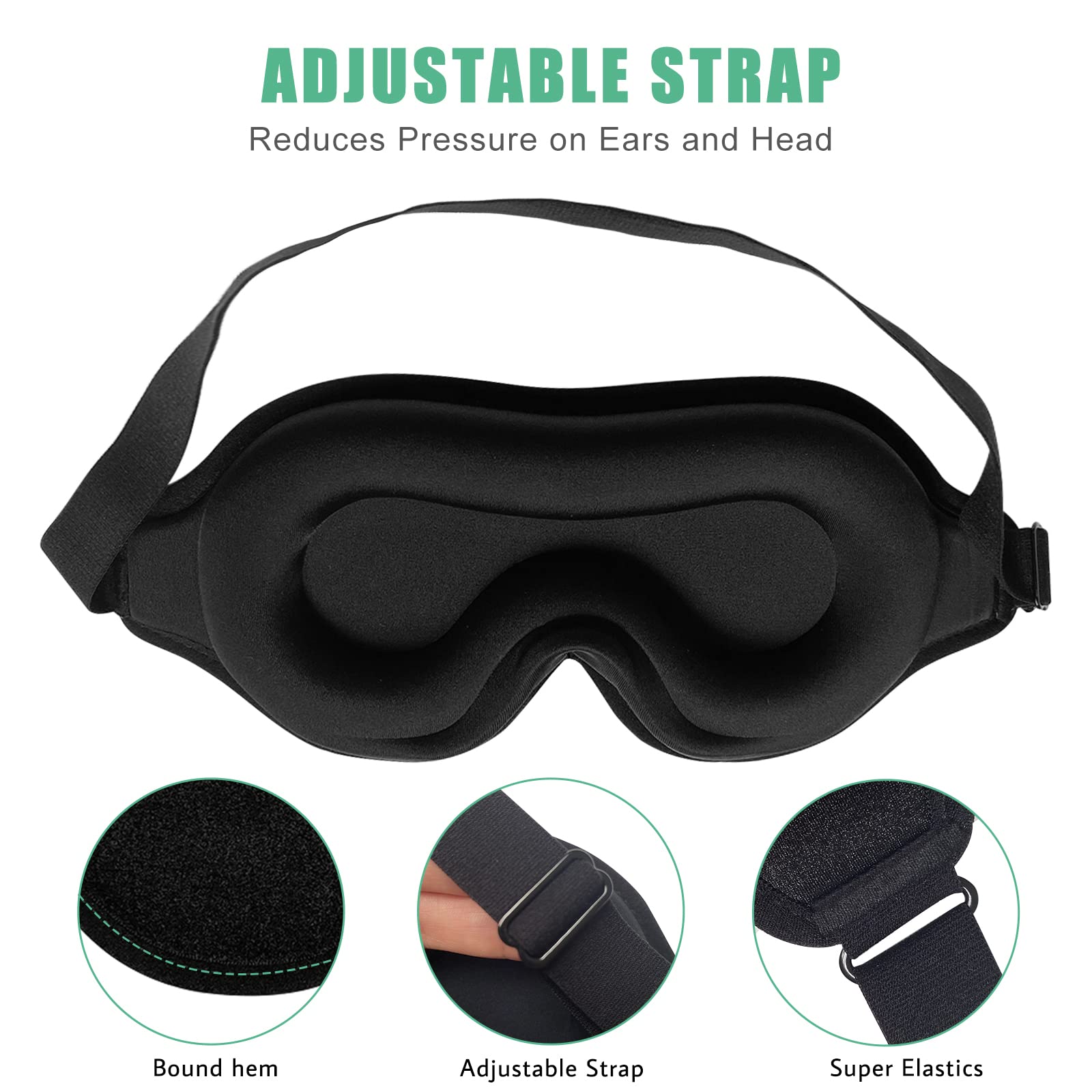 BeeVines adjustable strap sleep mask suitable for side sleepers.