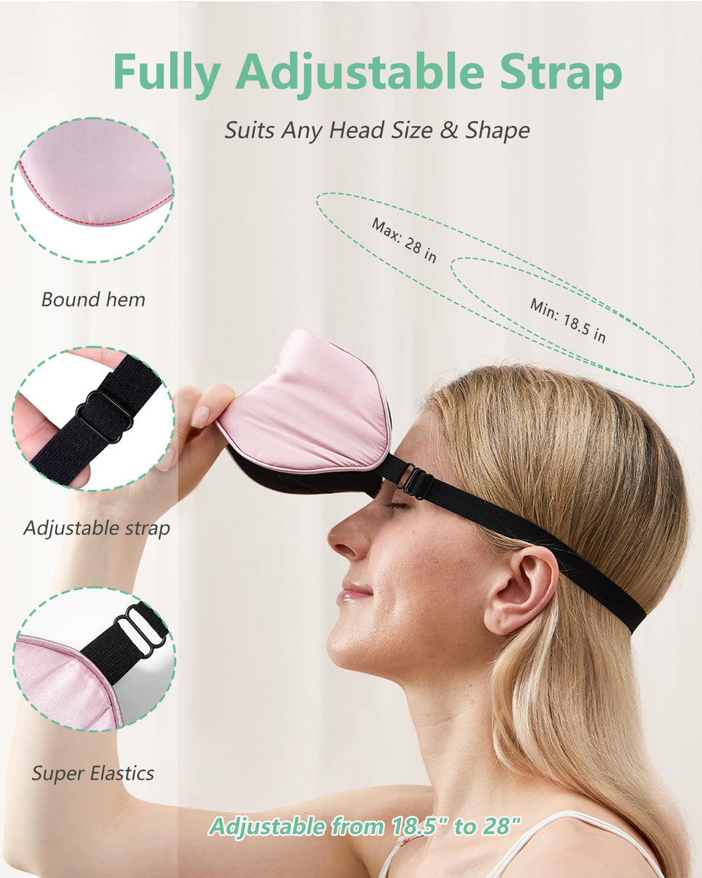 BeeVines lightweight silk mask demonstrates minimal pressure and easy wear for bedtime.