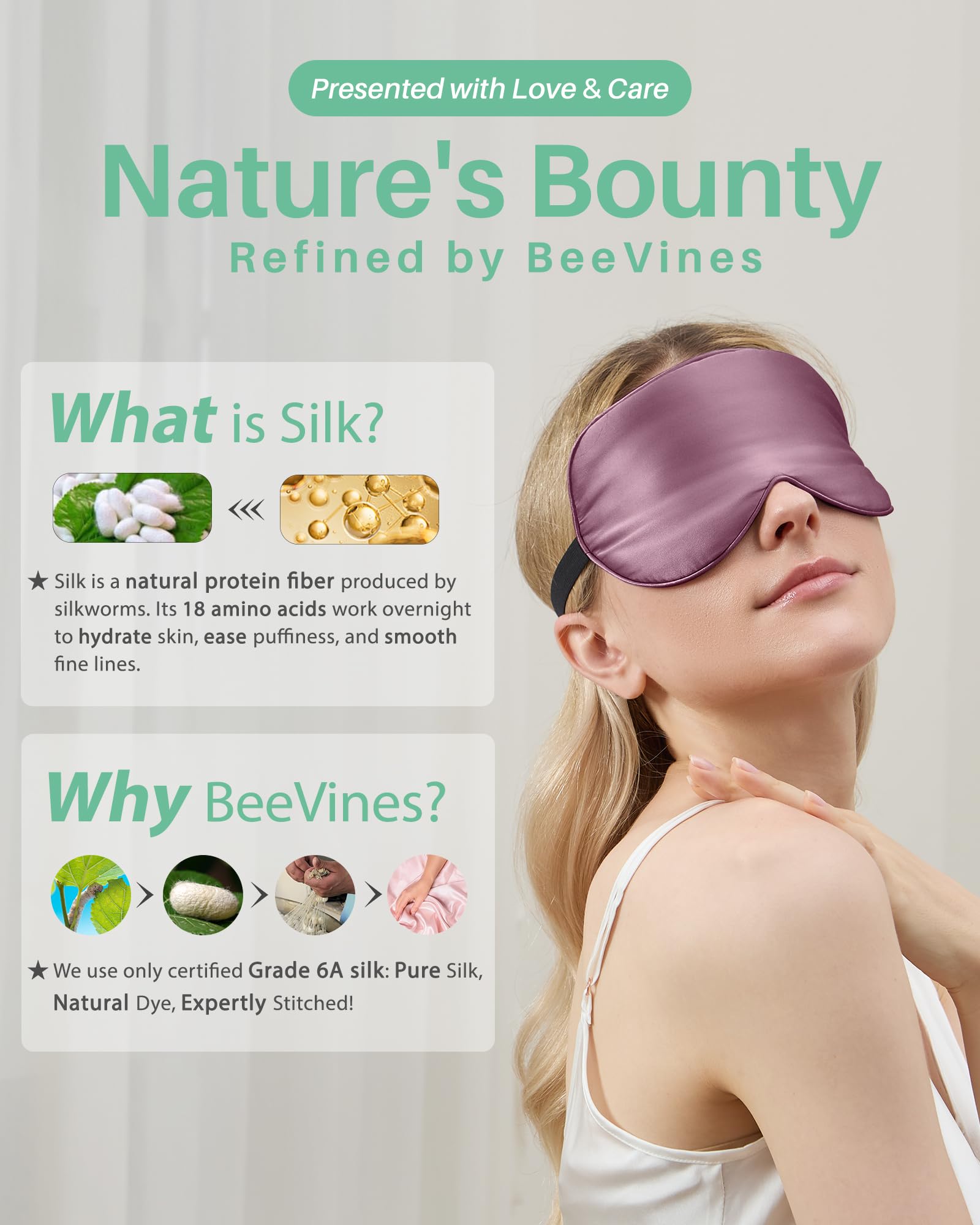 BeeVines breathable mulberry silk reduces tension during mindful breathing or meditation.