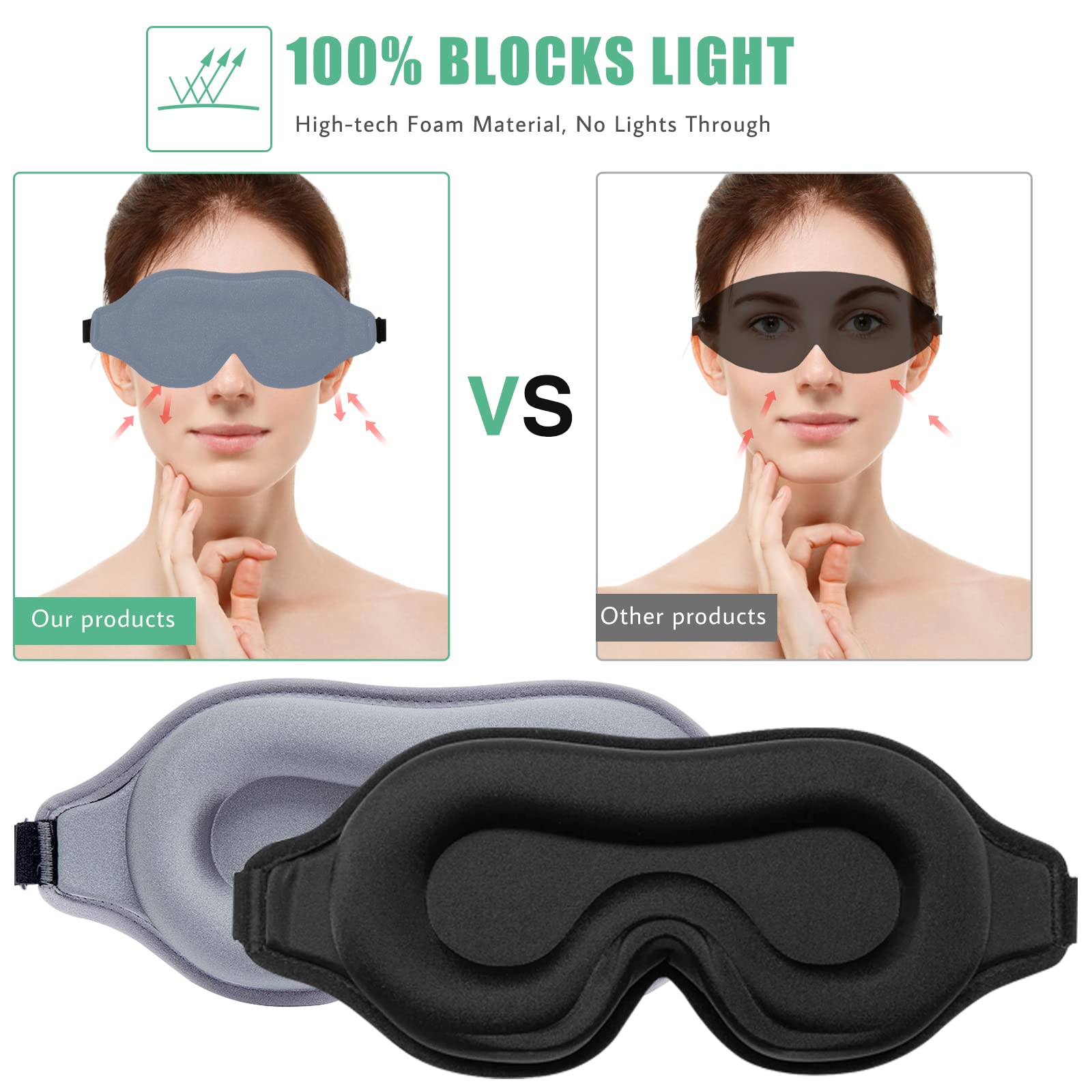 BeeVines memory foam mask with soft, breathable material for comfortable sleep.