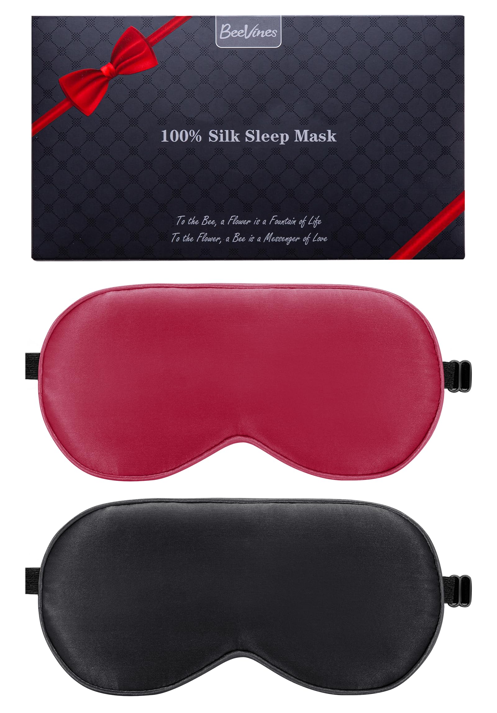 BeeVines mulberry silk eye mask black front view for blackout comfort.