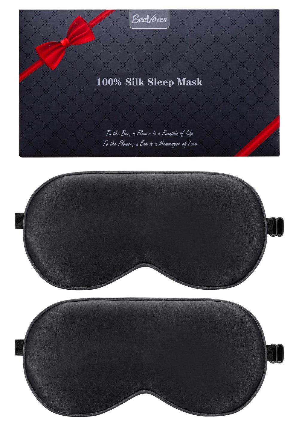 BeeVines Sleep Mask front view in black demonstrates light-blocking design for restful nights.