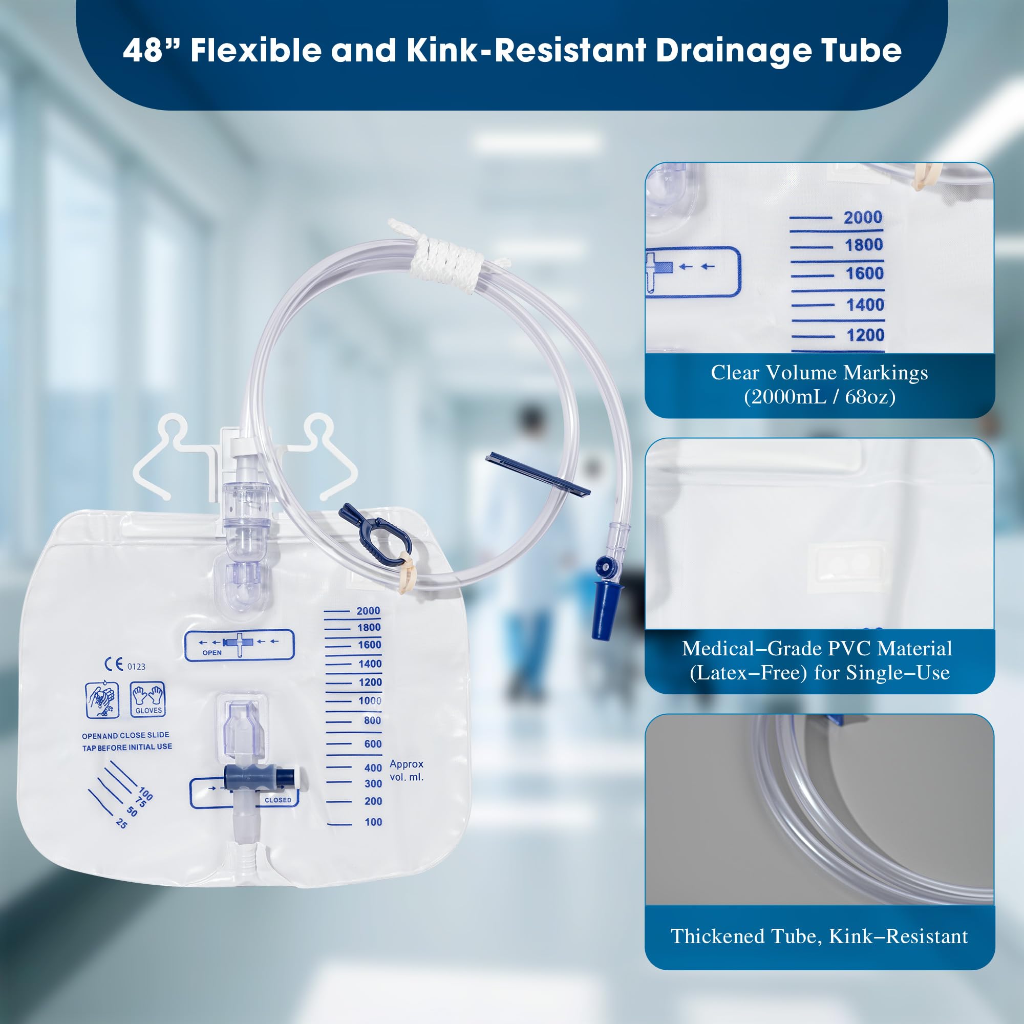 BeHerk catheter bag with 48 inch thickened drainage tube for kink resistance