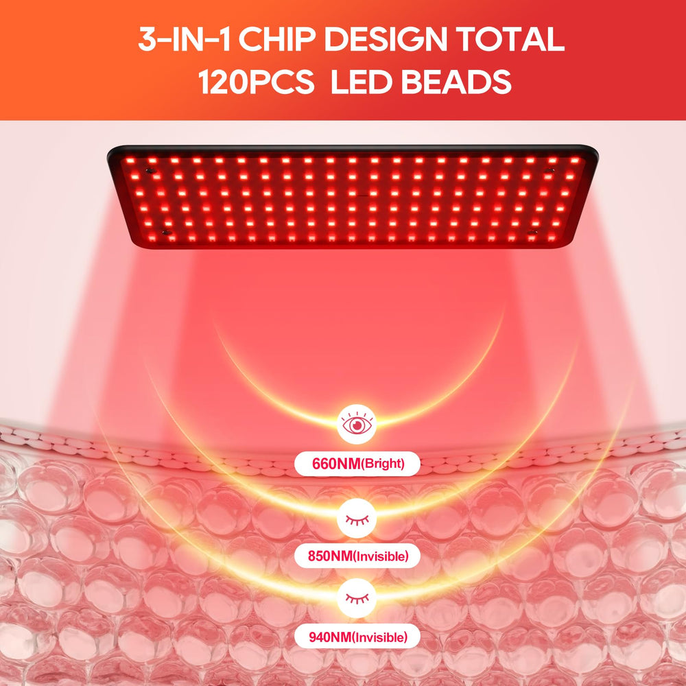 Beichen red light therapy panel side view showing adjustable positioning for target areas.