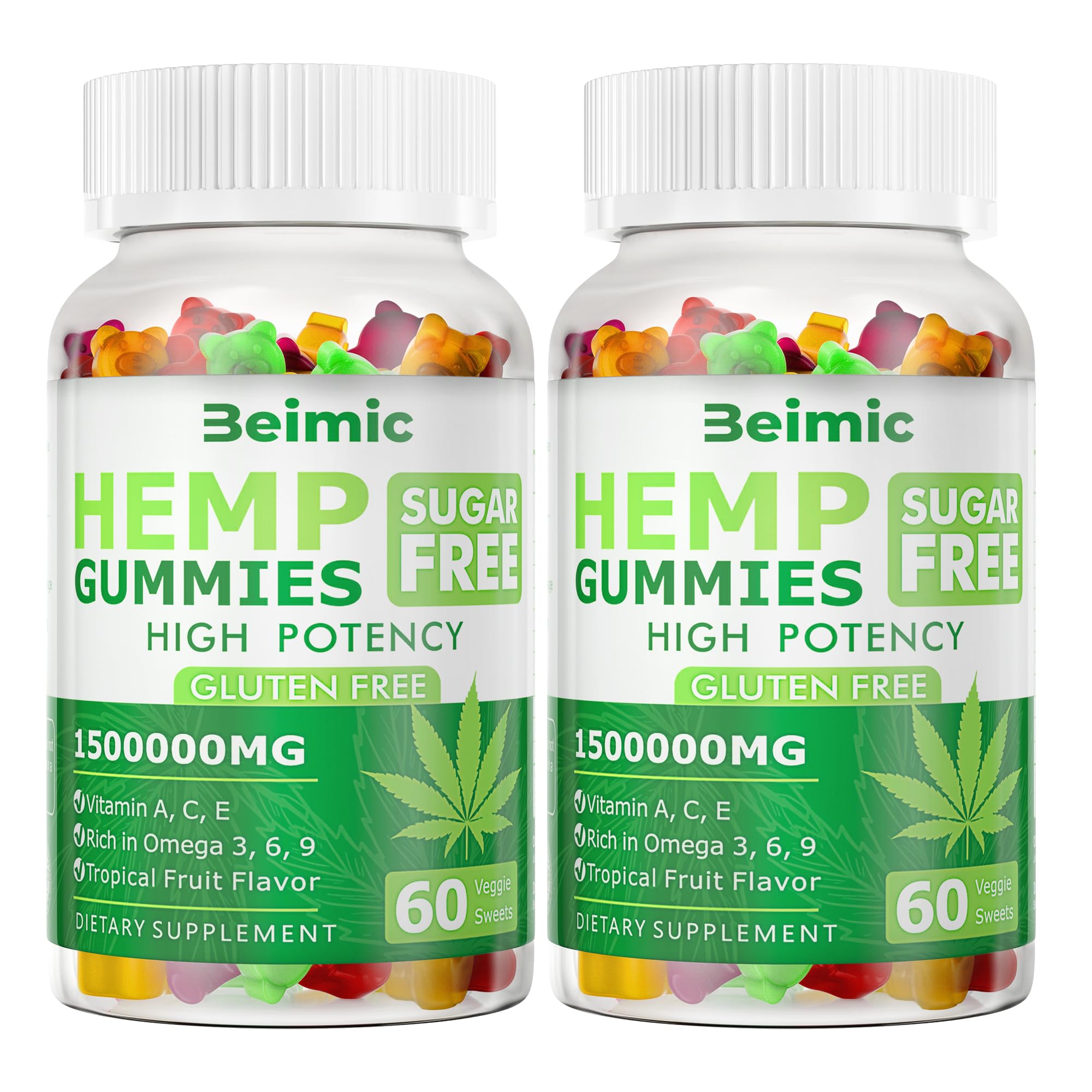BEIMIC Naturals Fruit Hemp Gummies bottle front showing high-strength hemp for daily calm