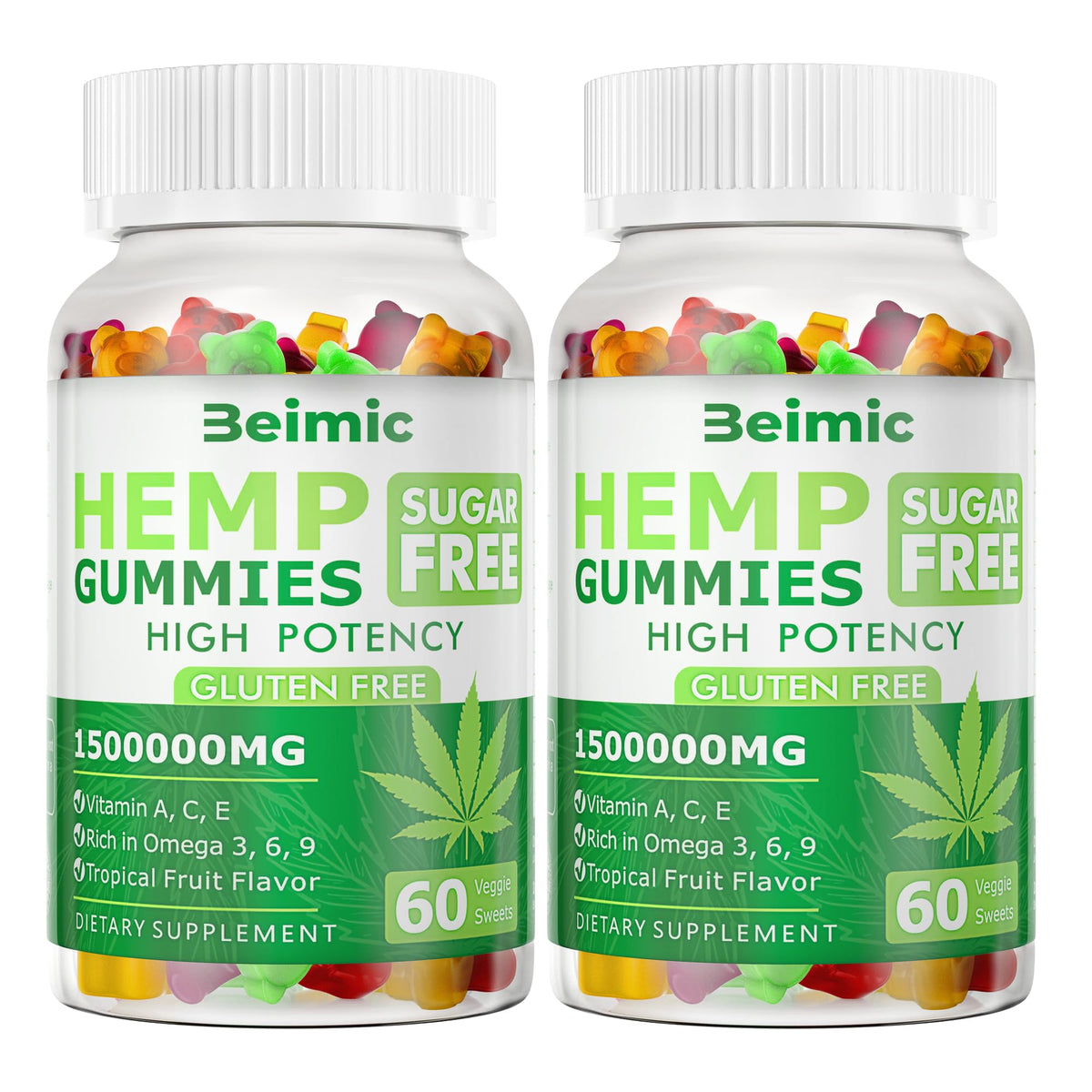 BEIMIC Naturals Fruit Hemp Gummies bottle front showing high-strength hemp for daily calm