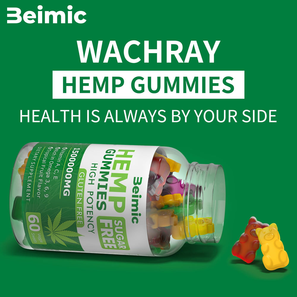 BEIMIC Naturals Hemp Gummies being poured for convenient chewy snack