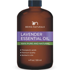 Being Naturals lavender oil 4oz bottle with dropper for precise dosing.