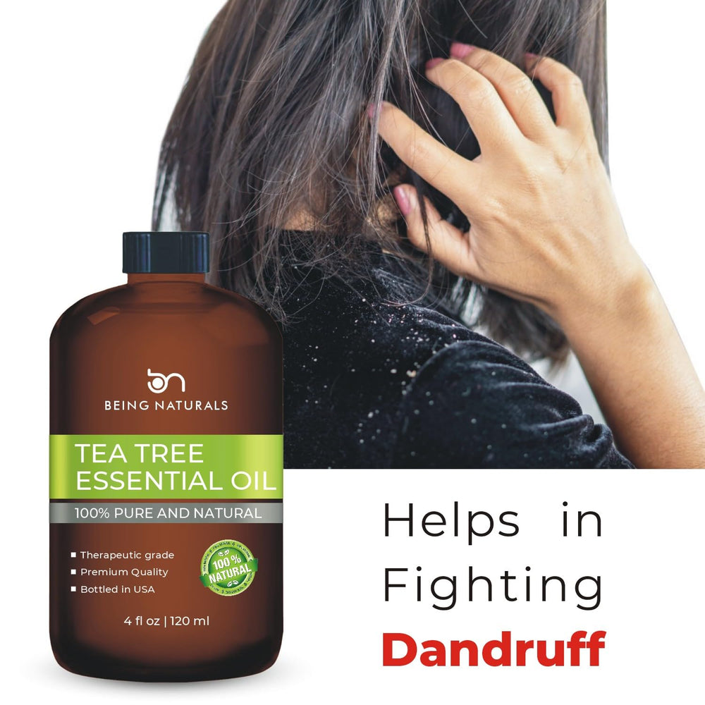 Being Naturals Tea Tree Oil purity label close-up showing no fillers.