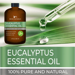 Being Naturals eucalyptus oil dark glass bottle protects freshness and purity.