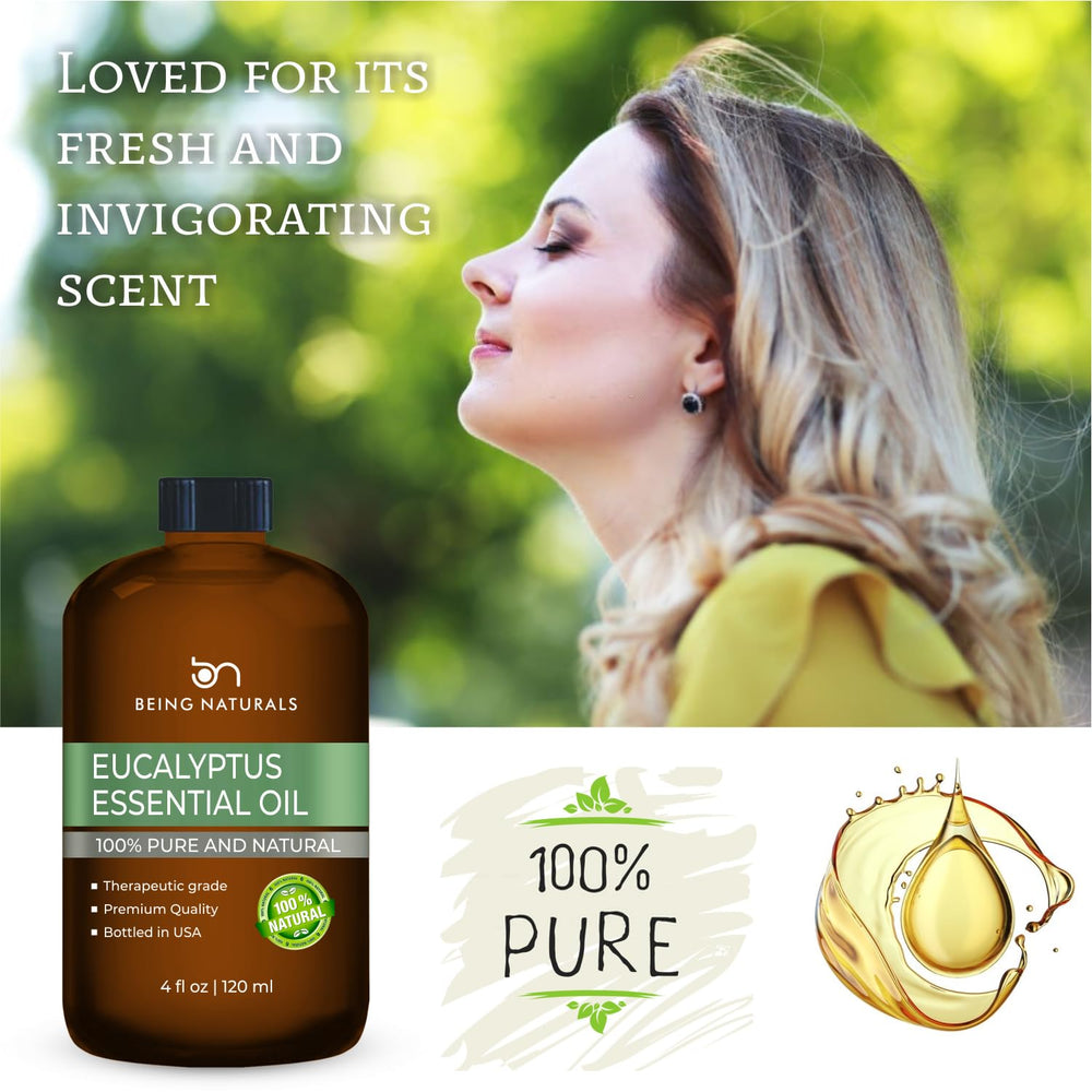 Being Naturals eucalyptus oil applied to shampoo for scalp care preparation.