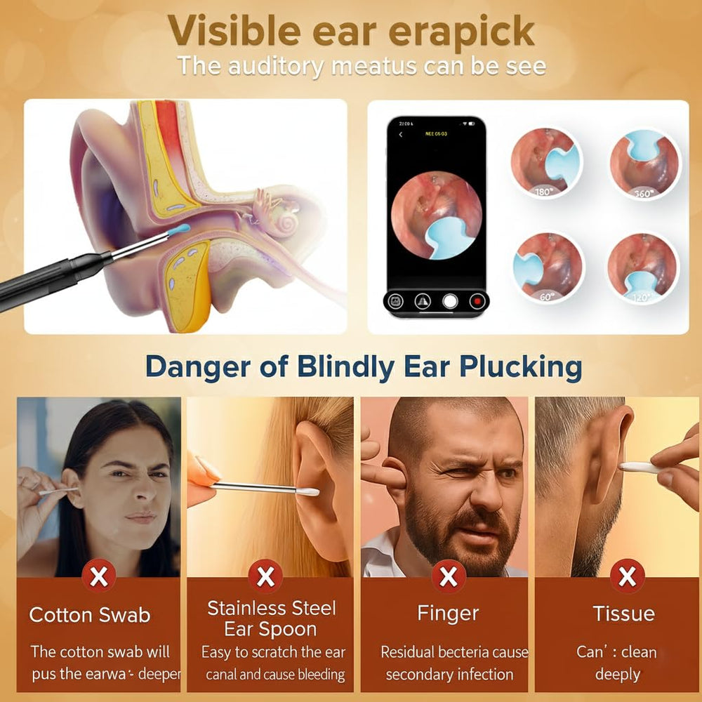 Bekhic WiFi ear scope: easy iPhone/Android connection for real-time viewing.