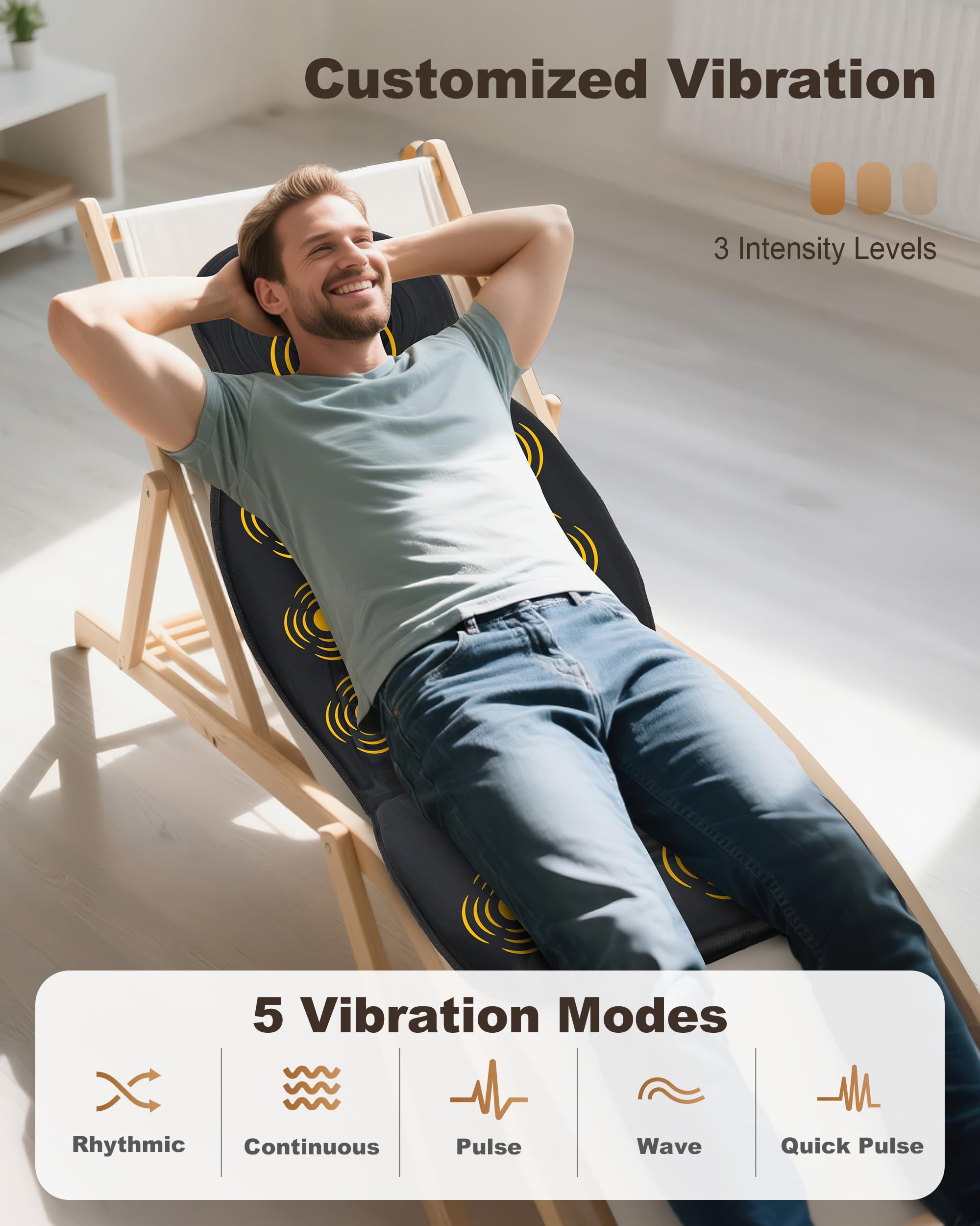 Beleduc 9 motor vibration area demonstrates full-back and thigh massage.