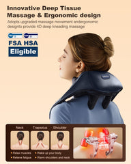 Beleduc massager heat feature warms neck and shoulders for relaxation.