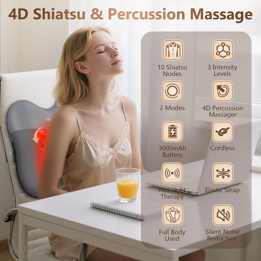 Belhope 4D shiatsu percussion targets deep tissue for neck and shoulders