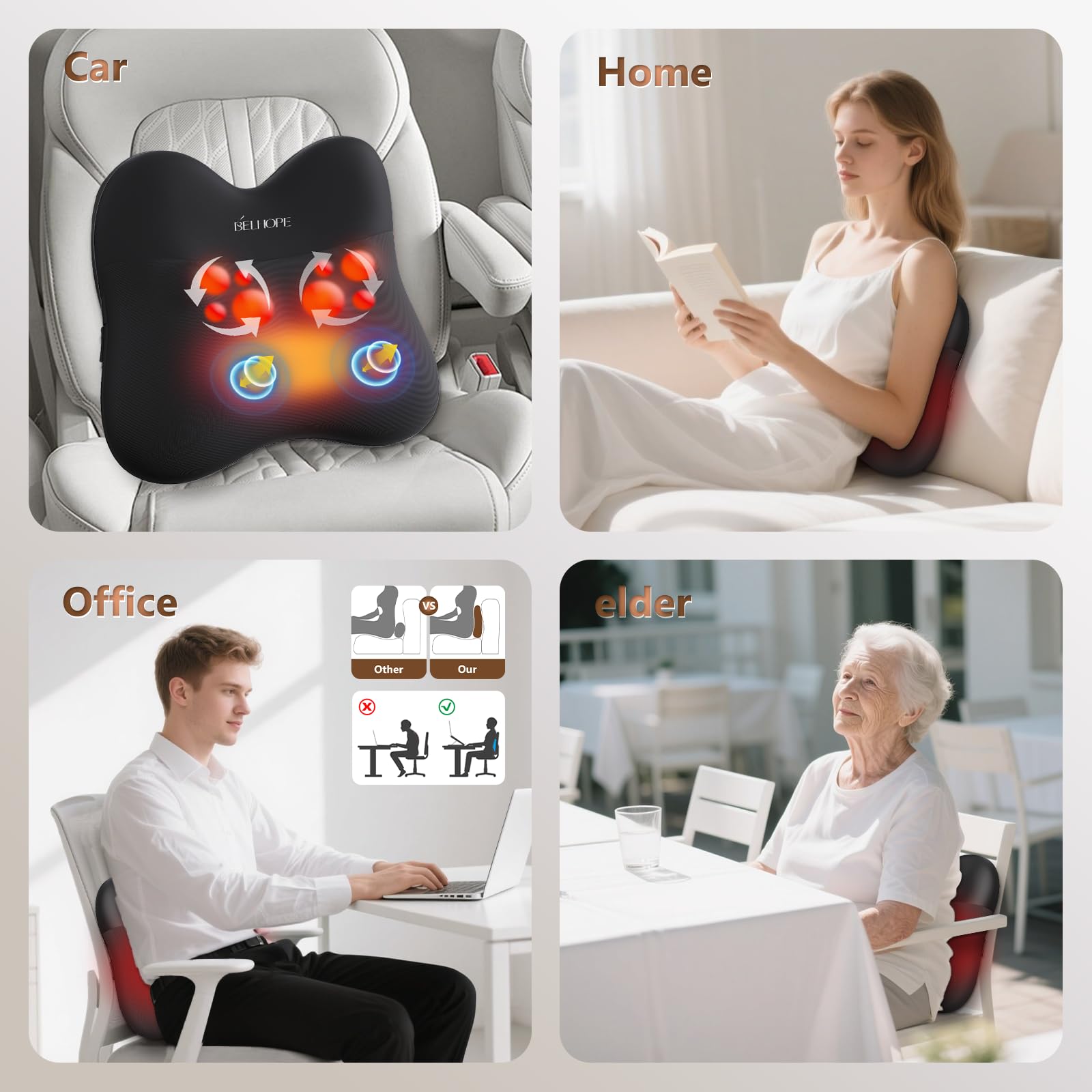 Belhope cordless massager powered by a 3000mAh battery for freedom.