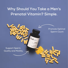 Beli Men Prenatal Multivitamin label nutrition panel emphasizes folate, zinc and CoQ10.