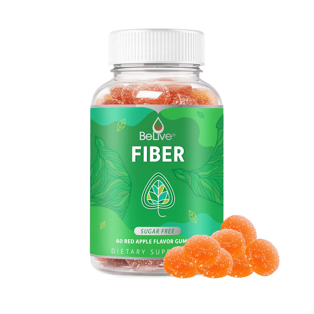 BeLive Fiber Gummies Apple bottle pour for easy daily prebiotic support