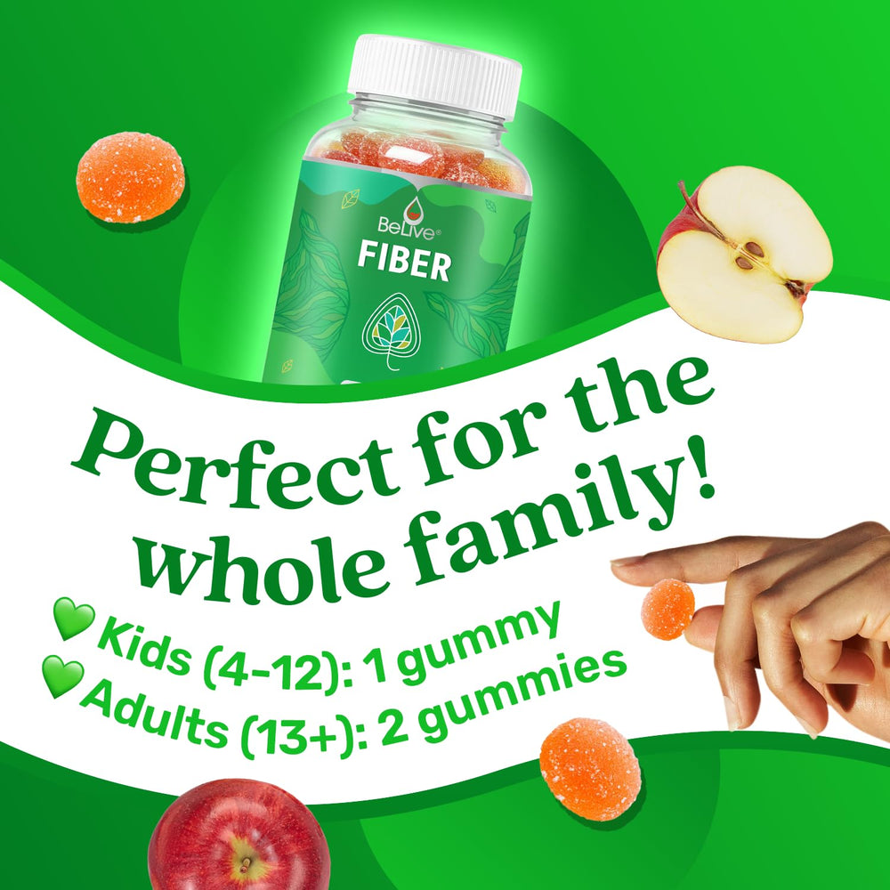 BeLive Fiber Gummies family-use scene suggests kid-friendly fiber for whole family