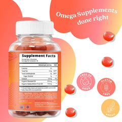 Close-up of BeLive Omega-3 Gummies bottle shows natural flaxseed and sea buckthorn oils.