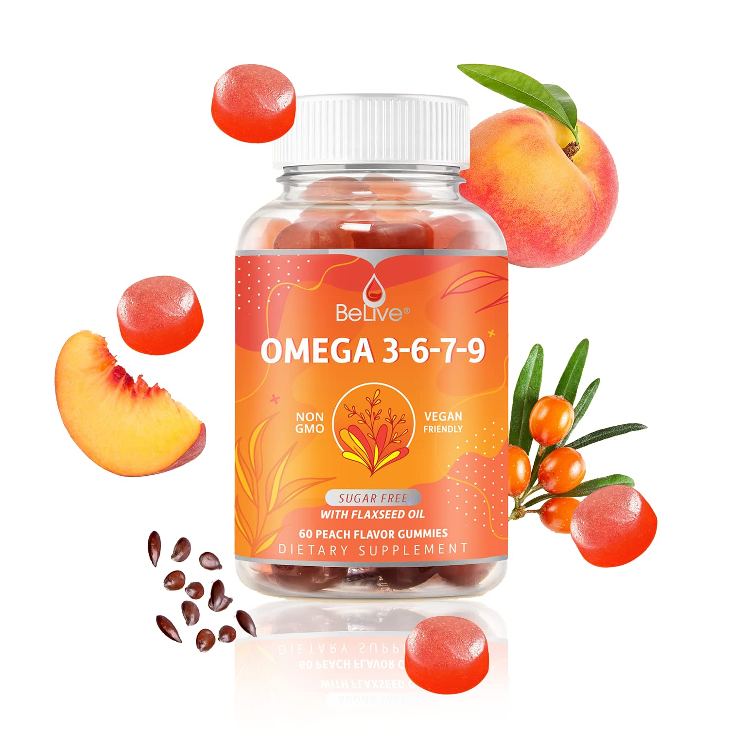 BeLive Omega-3 Gummies ingredients list emphasizes flaxseed and sea buckthorn oils.