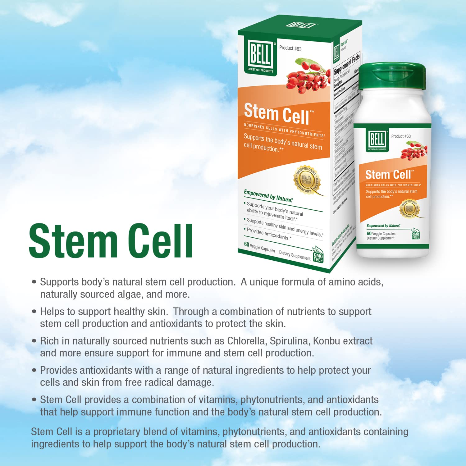 Bell Stem Cell Supplements capsules closeup highlights easy, consistent use.