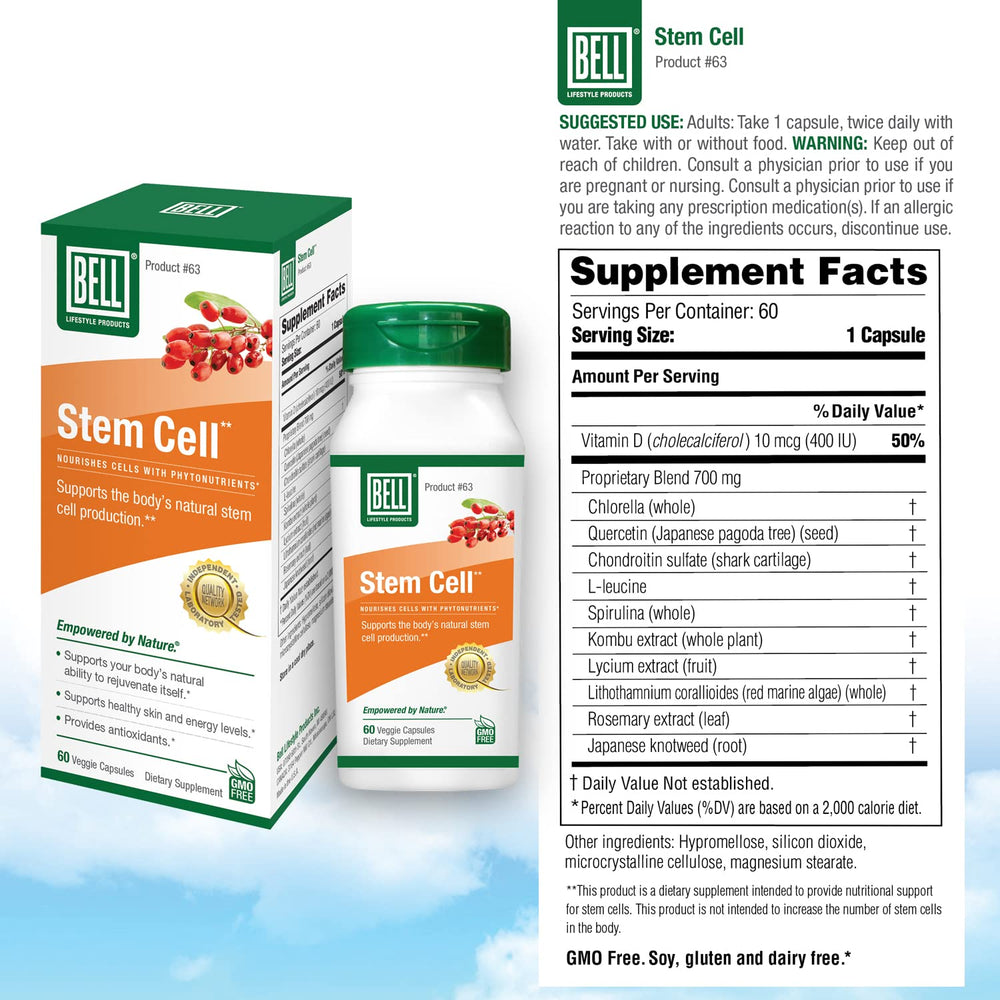 Bell Stem Cell Supplements green ingredients closeup conveys antioxidant-rich blend.